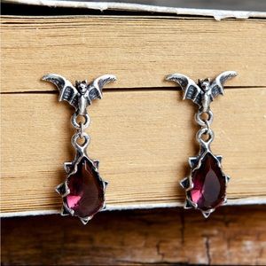 Halloween Sterling Silver Bat Crystal Earrings
